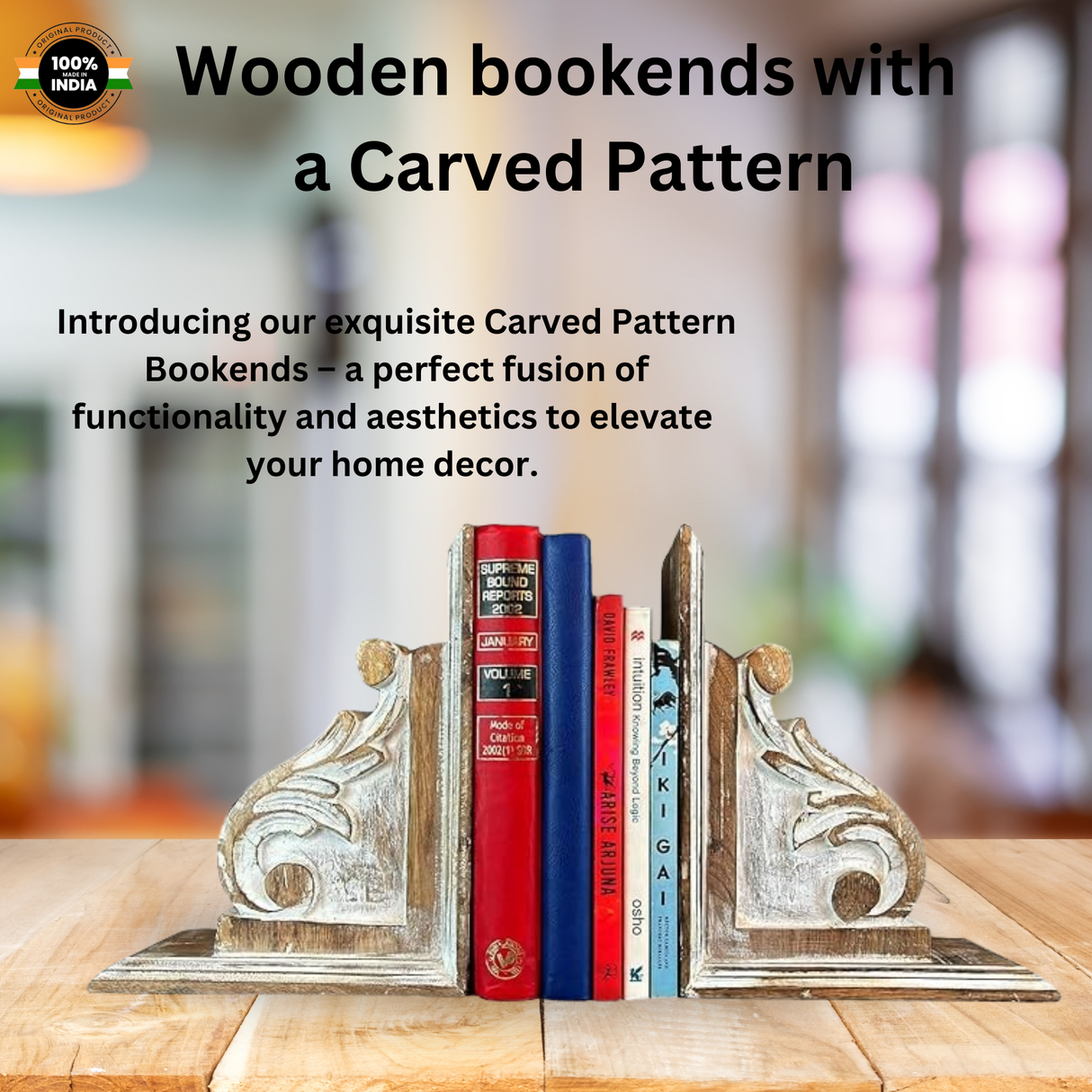 Premium Rustic Wooden Bookends for Living Room, Decorative house Shelf Decor