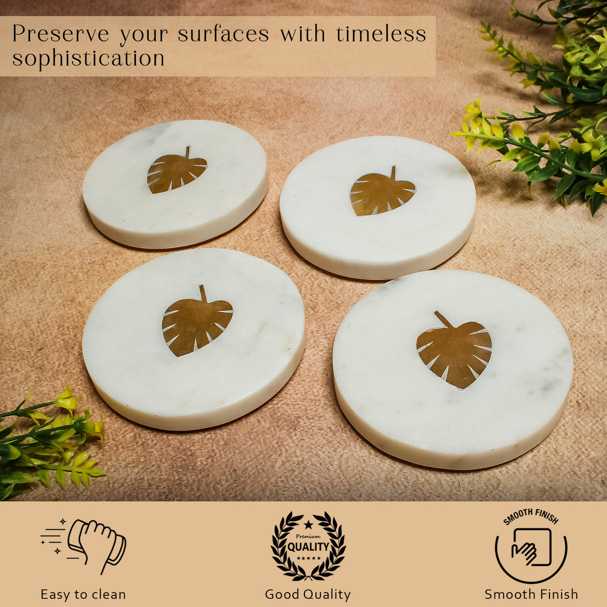 Gold Leaf Marble Coasters – Handmade, Elegant Table Coasters for Home Decor