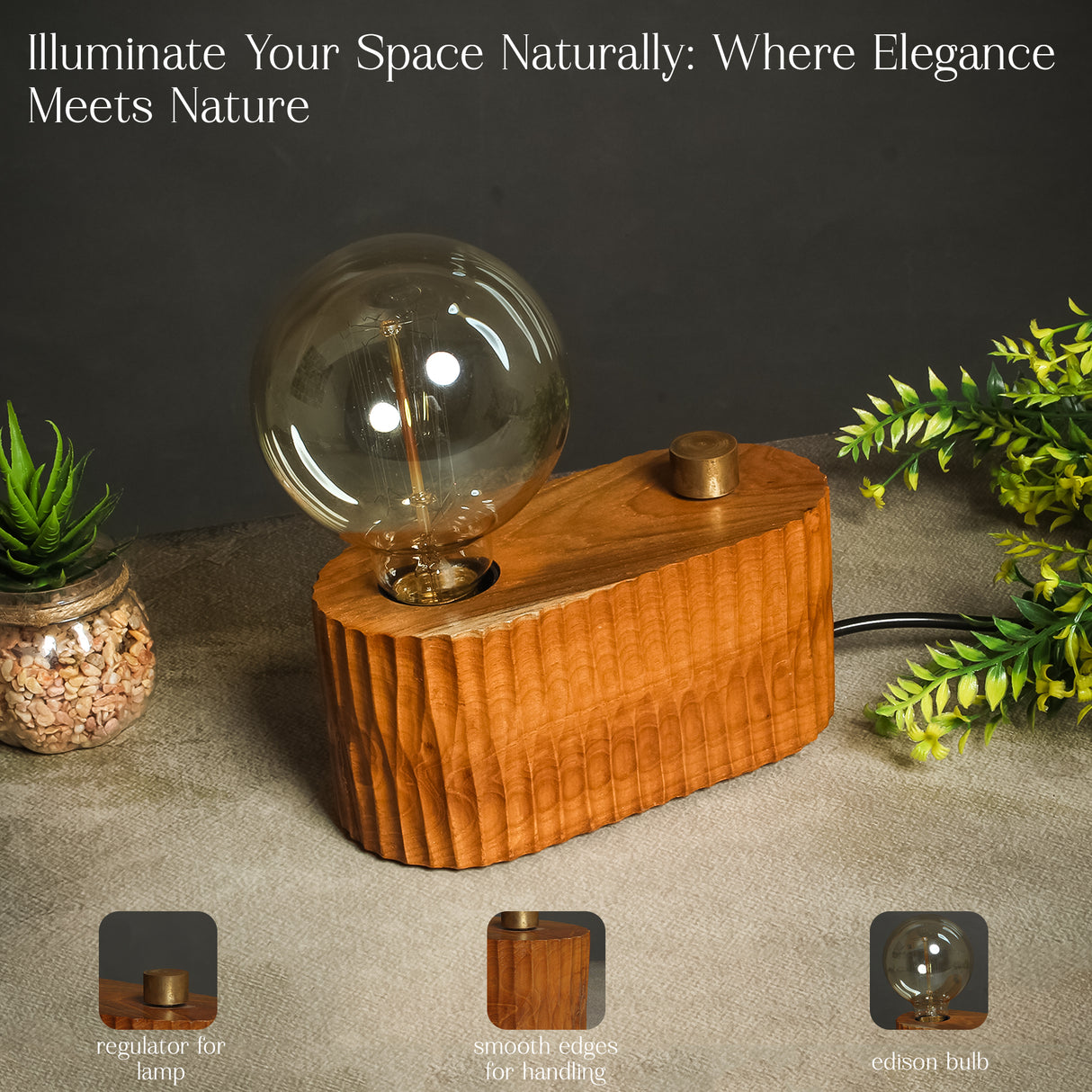 Oval Textured Wooden Lamp with Adjustable Glow