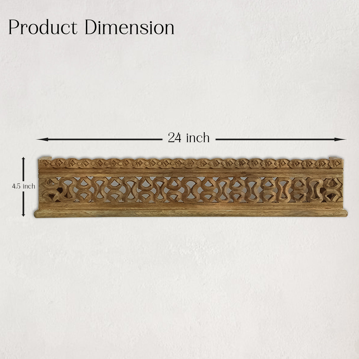 Handcrafted Wooden Wall Shelf for Home Decor with Intricate Brown Carvings
