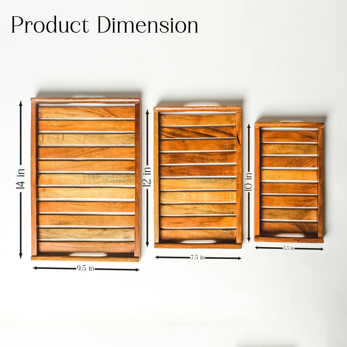 Wooden Serving Tray Set – 3-Piece Acacia Wood Breakfast, Coffee & Tea Trays with Handles – Decorative & Durable Kitchen Serving Platters