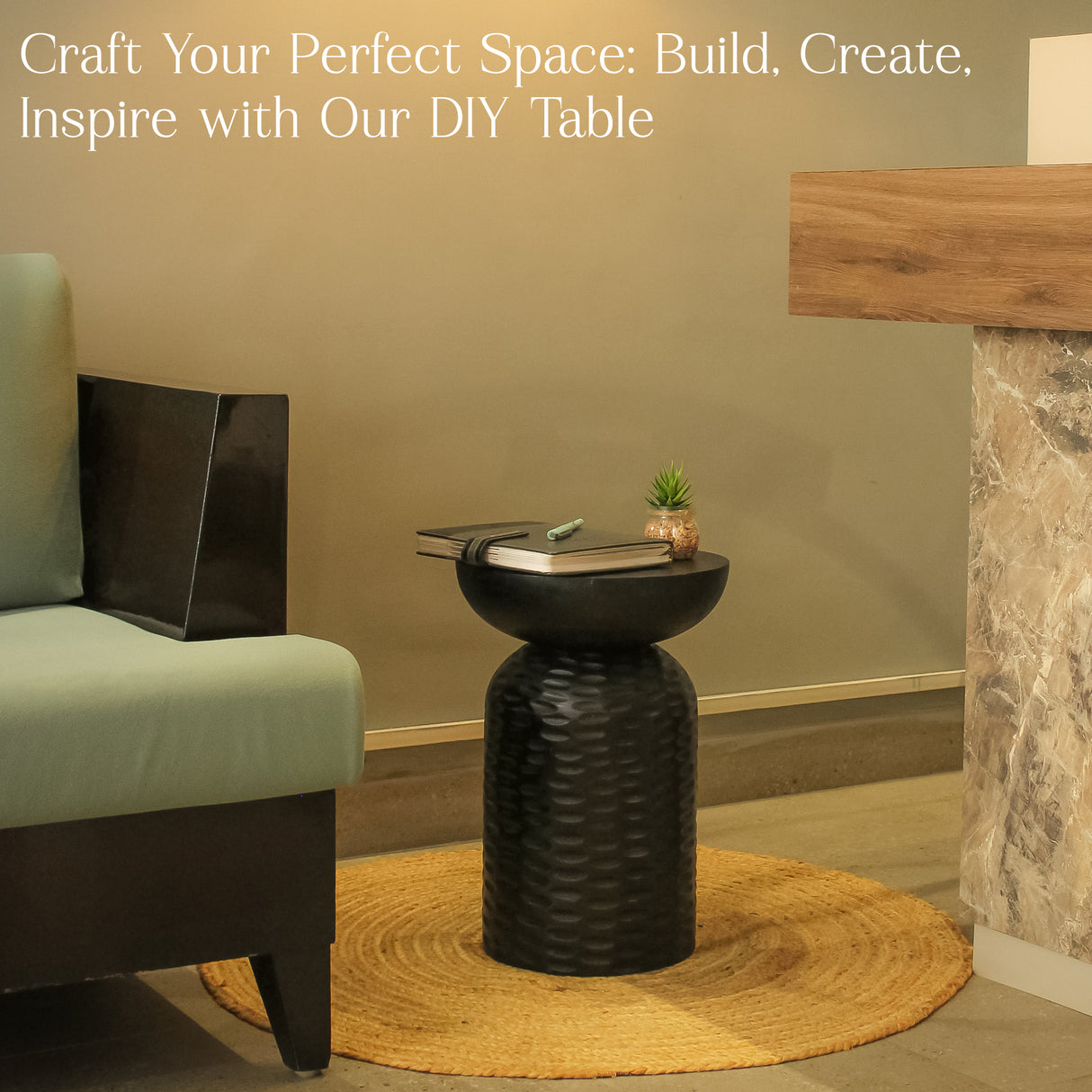 Vintage Mango Wood Side Table (13"x13"x17") - Rustic Accent for Living Room