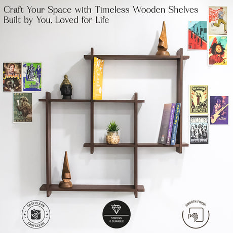 Wooden Square Floating Wall Shelf for Living Room, Home Decor (Brown)