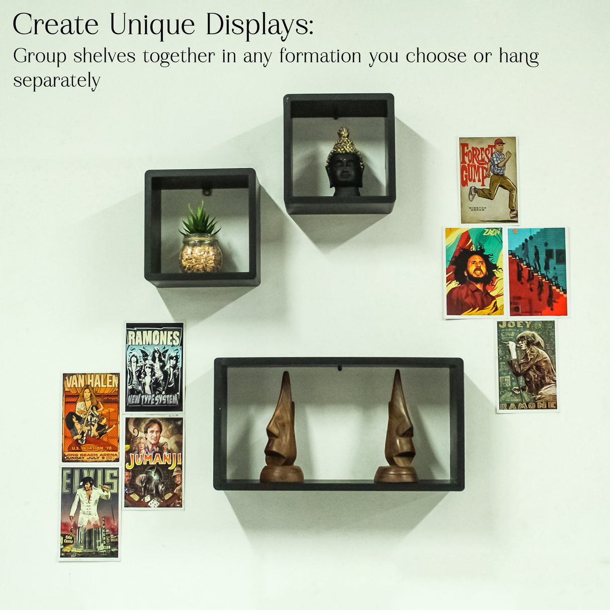 Modern 3-Piece Wooden Floating Wall Shelf Set (Black), Space-Saving Home Decor