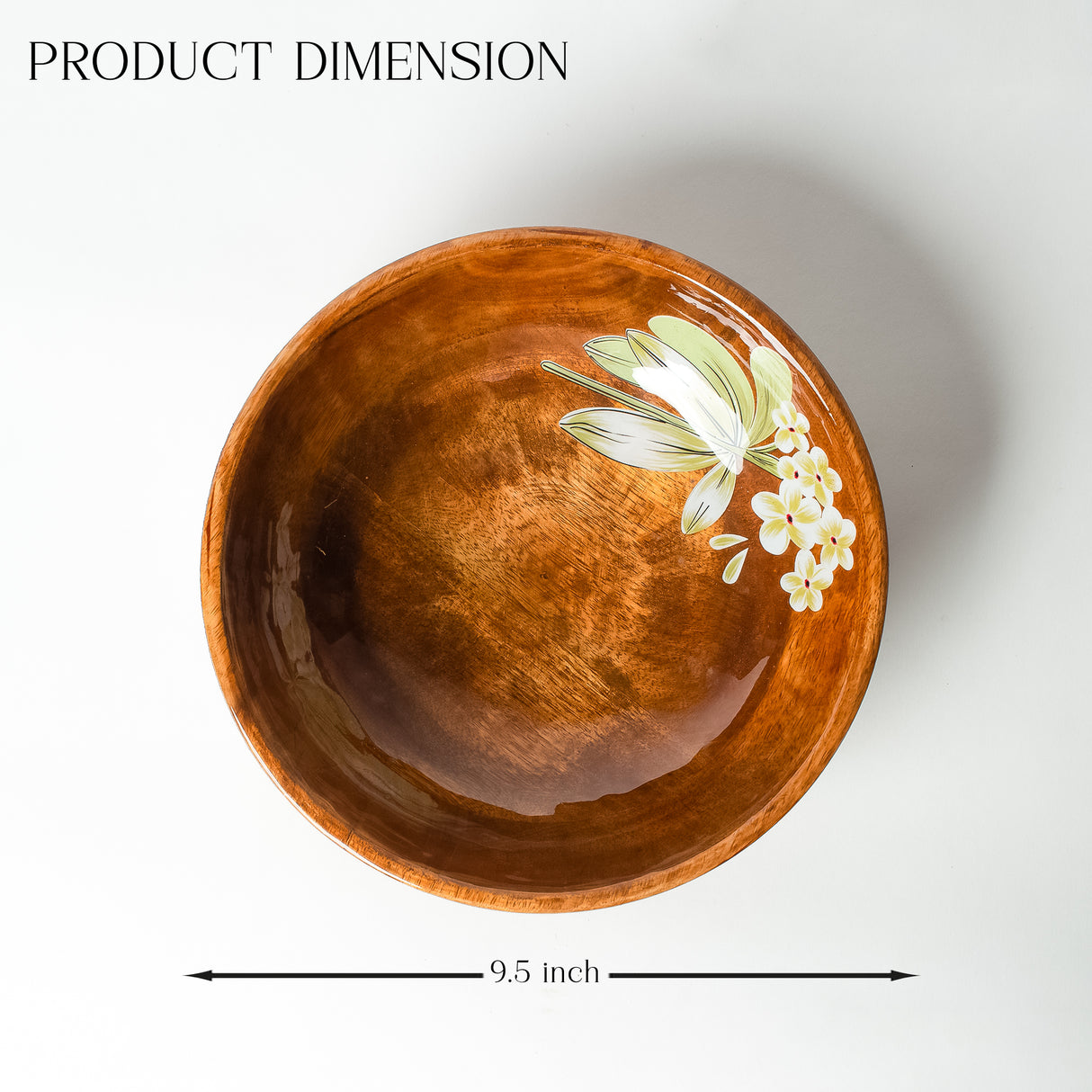 Handcrafted Acacia Wooden Fruit Bowl - Salad & Serving Bowl with Floral Design.