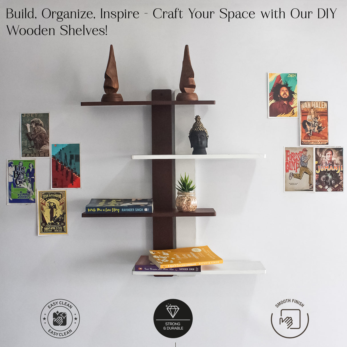 Modern Wooden Floating DIY Wall Shelf for Storage and Decor (Brown)