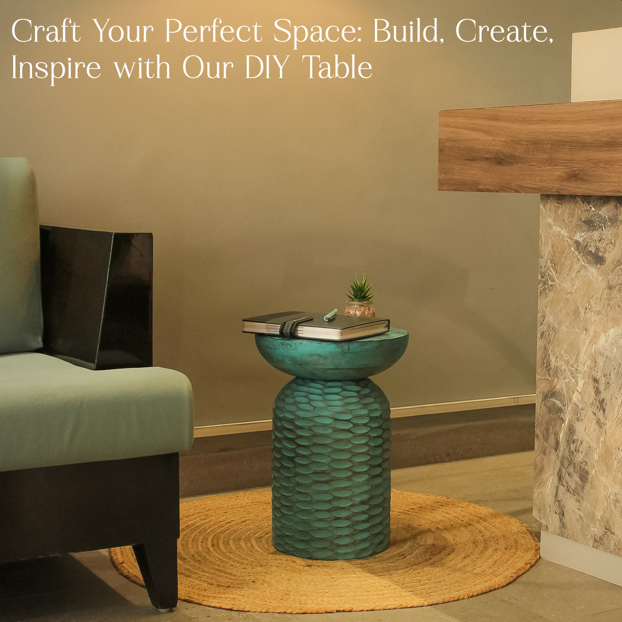 Vintage Mango Wood Side Table (13"x13"x17") - Rustic Accent for Living Room