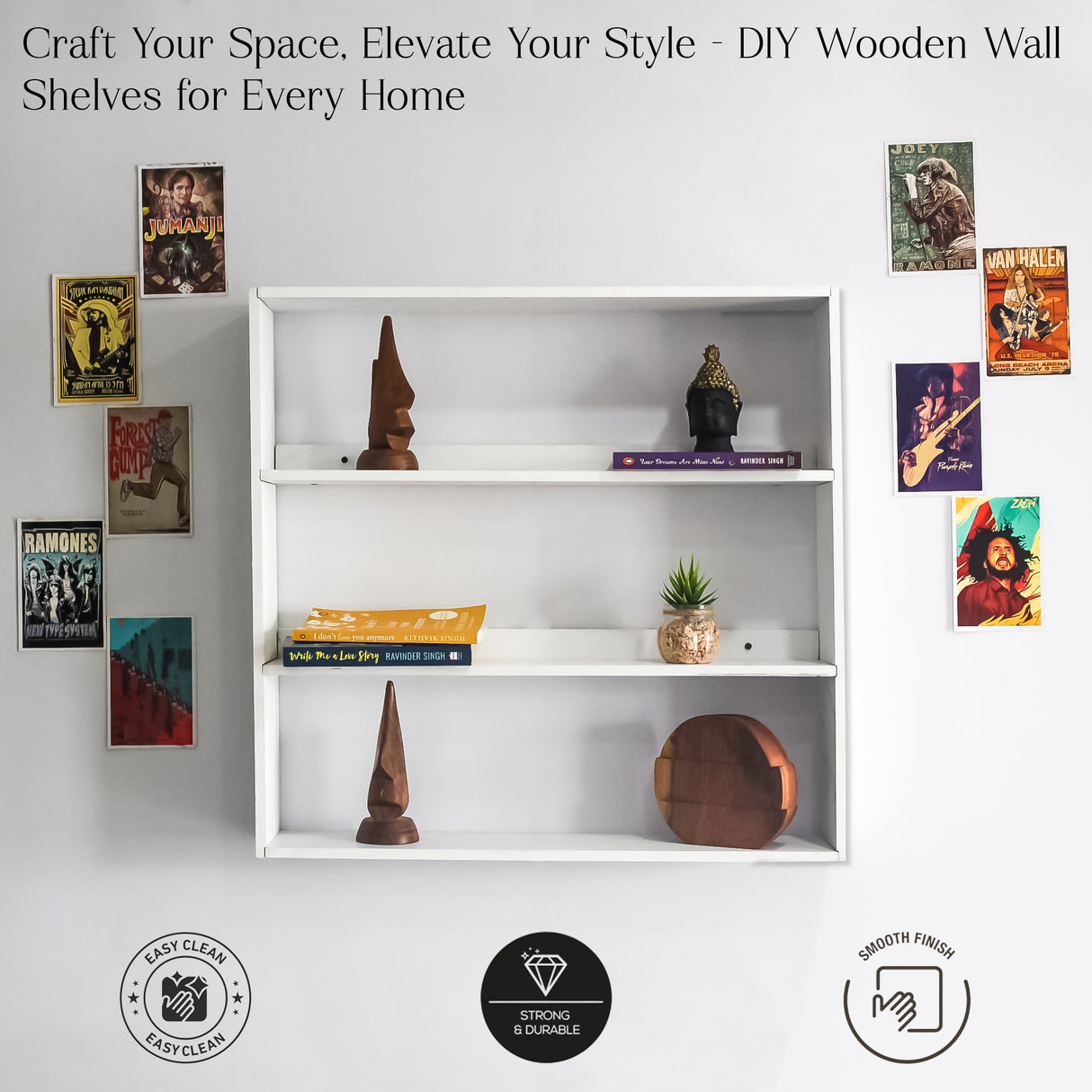 Modern Wooden 3-Tier Floating Wall Shelf, DIY Rack Design (Wooden)