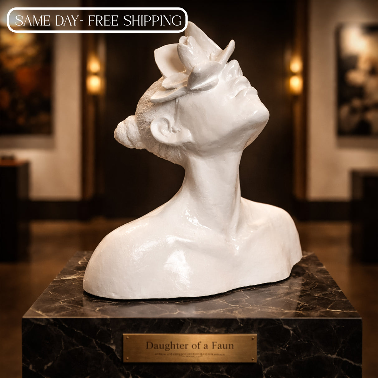 Daughter of Fauna – Abstract White Ceramic Sculpture Bust, Modern Artistic Female Figurine for Home & Gallery Decor