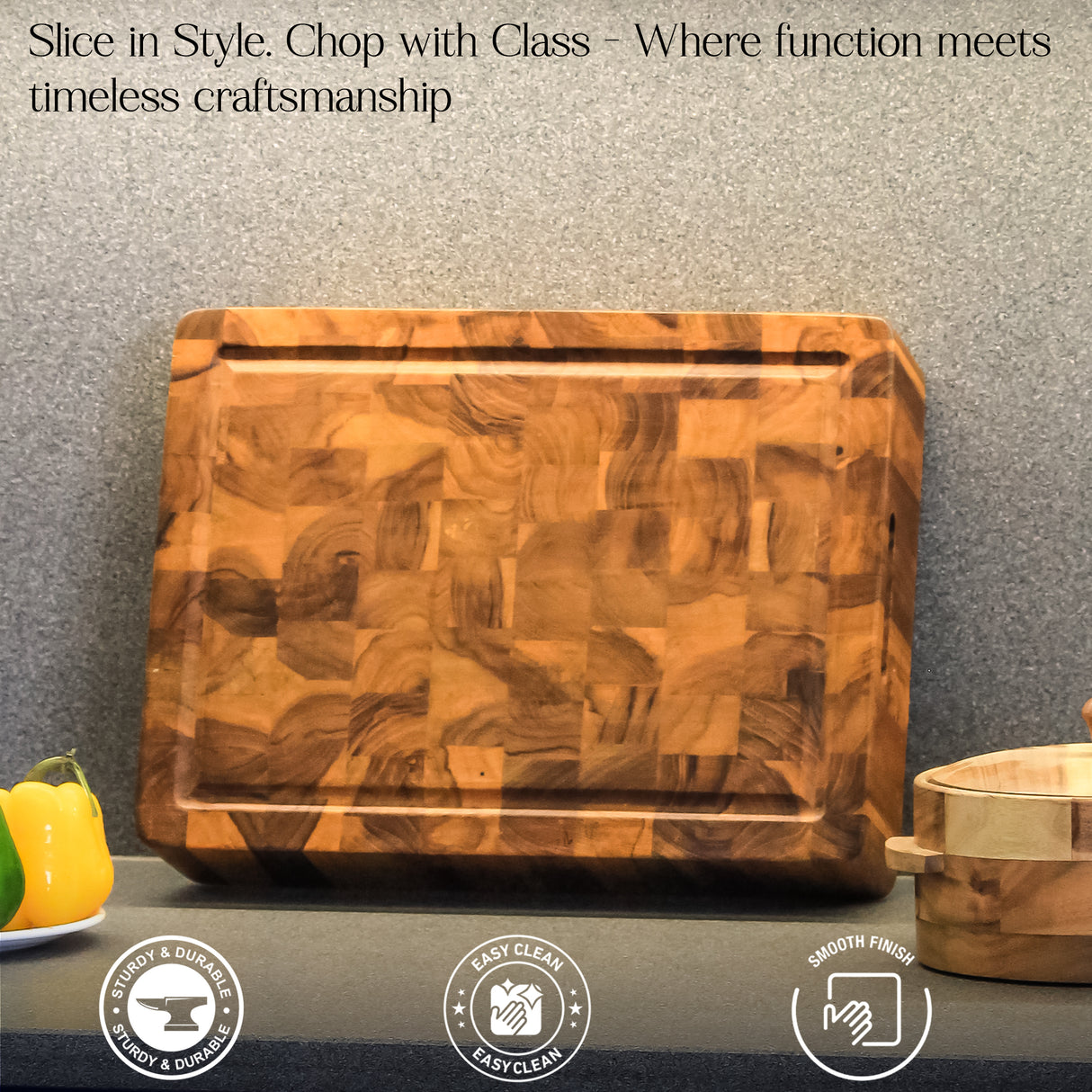 Salebrate Premium Teak End Grain Cutting Board โ Extra Thick Butcher