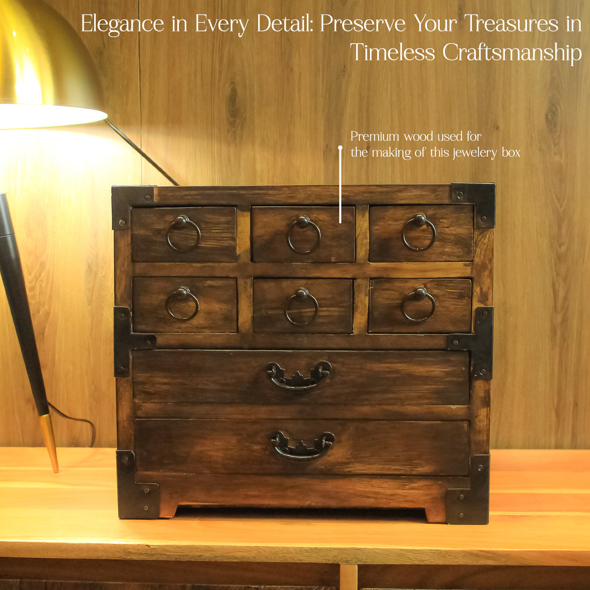 Handmade Japanese Wooden Jewelry Box - Solid Wooden Craft Keepsake Organizer