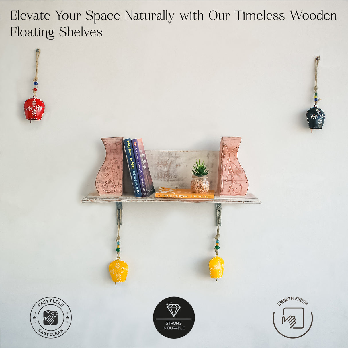 Elegant Hand-Carved Wooden Wall Shelf for Living Rooms (Pink)