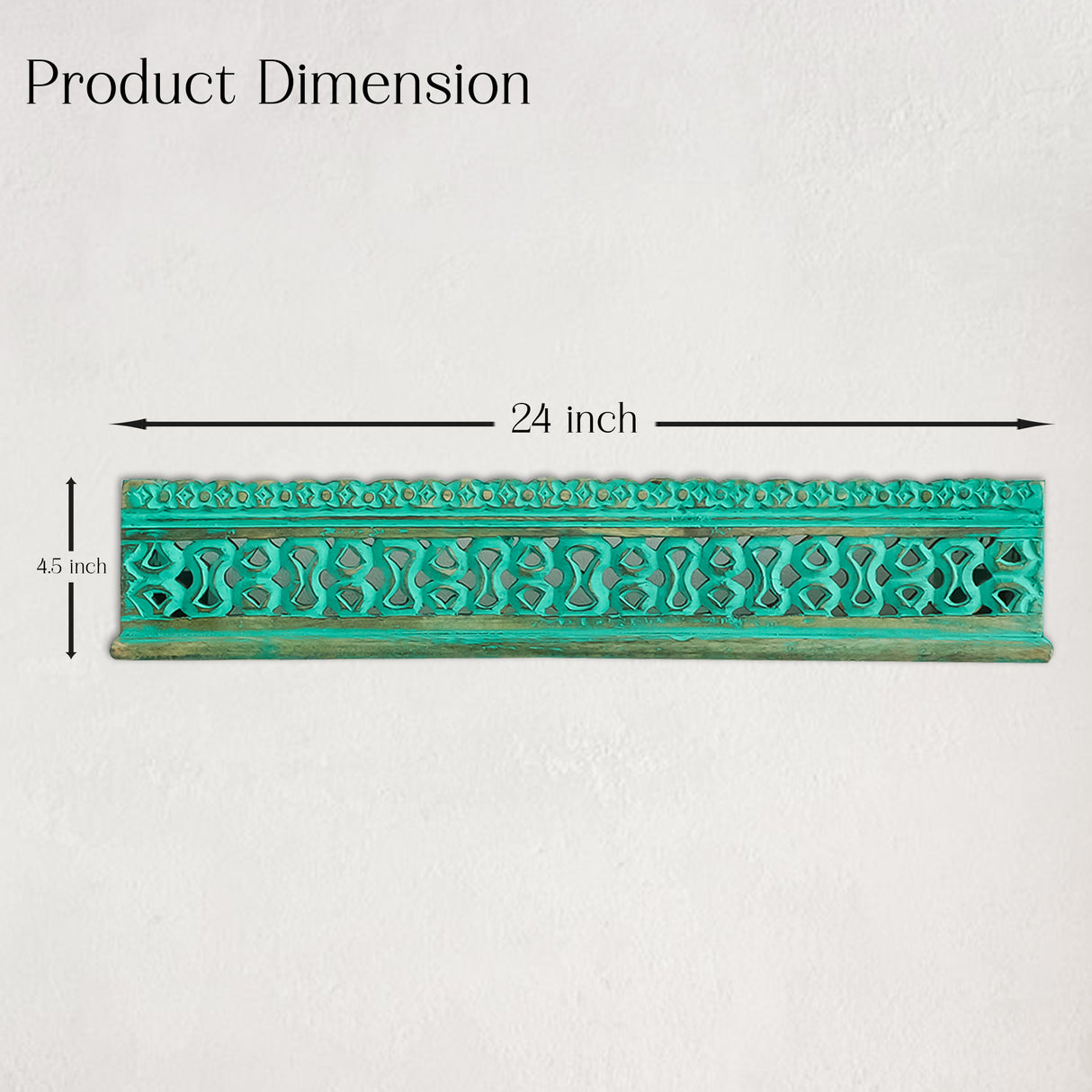 Green Handcrafted Wooden Wall Shelf with Intricate Carvings for Home Decor