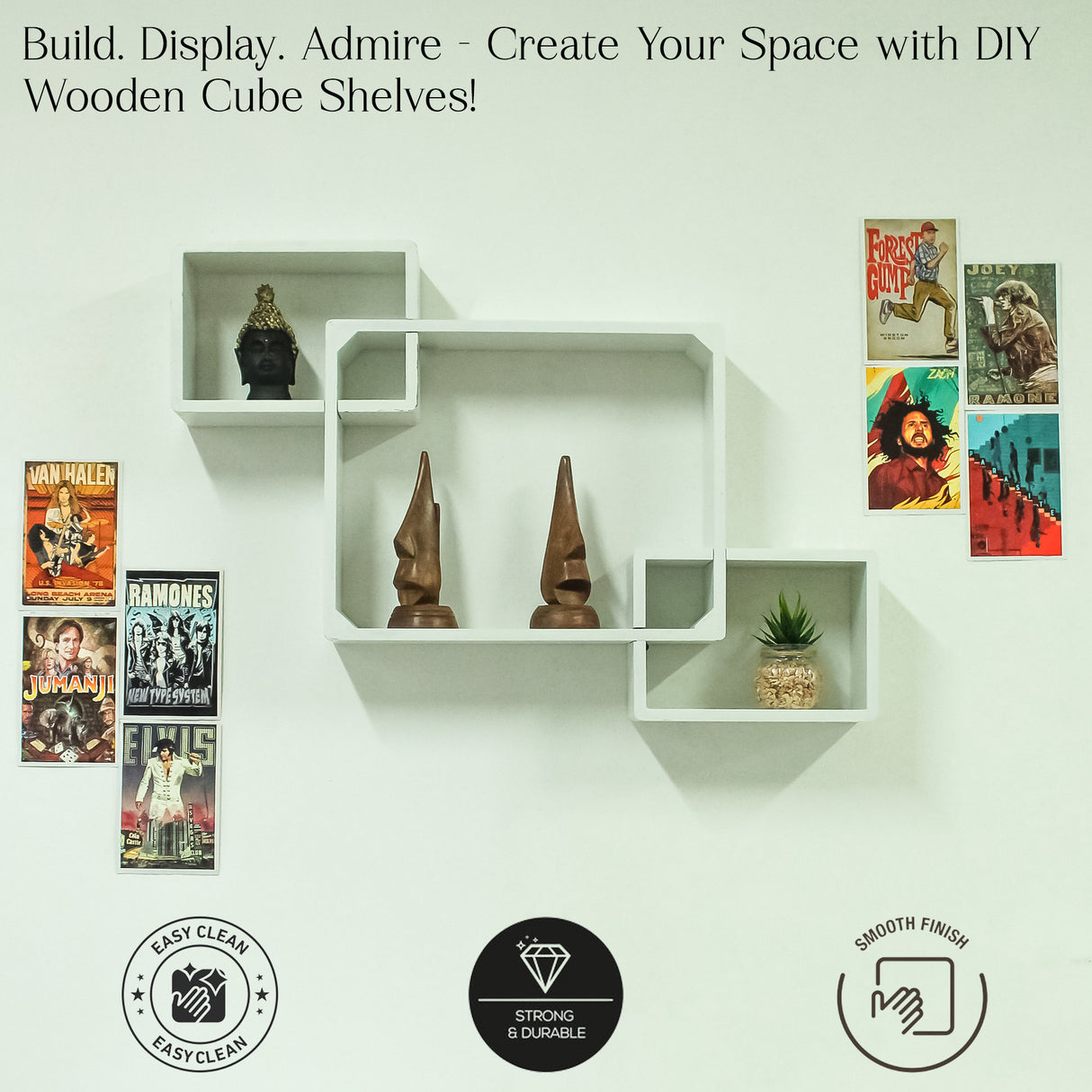 Cube Floating Wall Shelves, 3 Square White Decorative Shelves for Home Storage