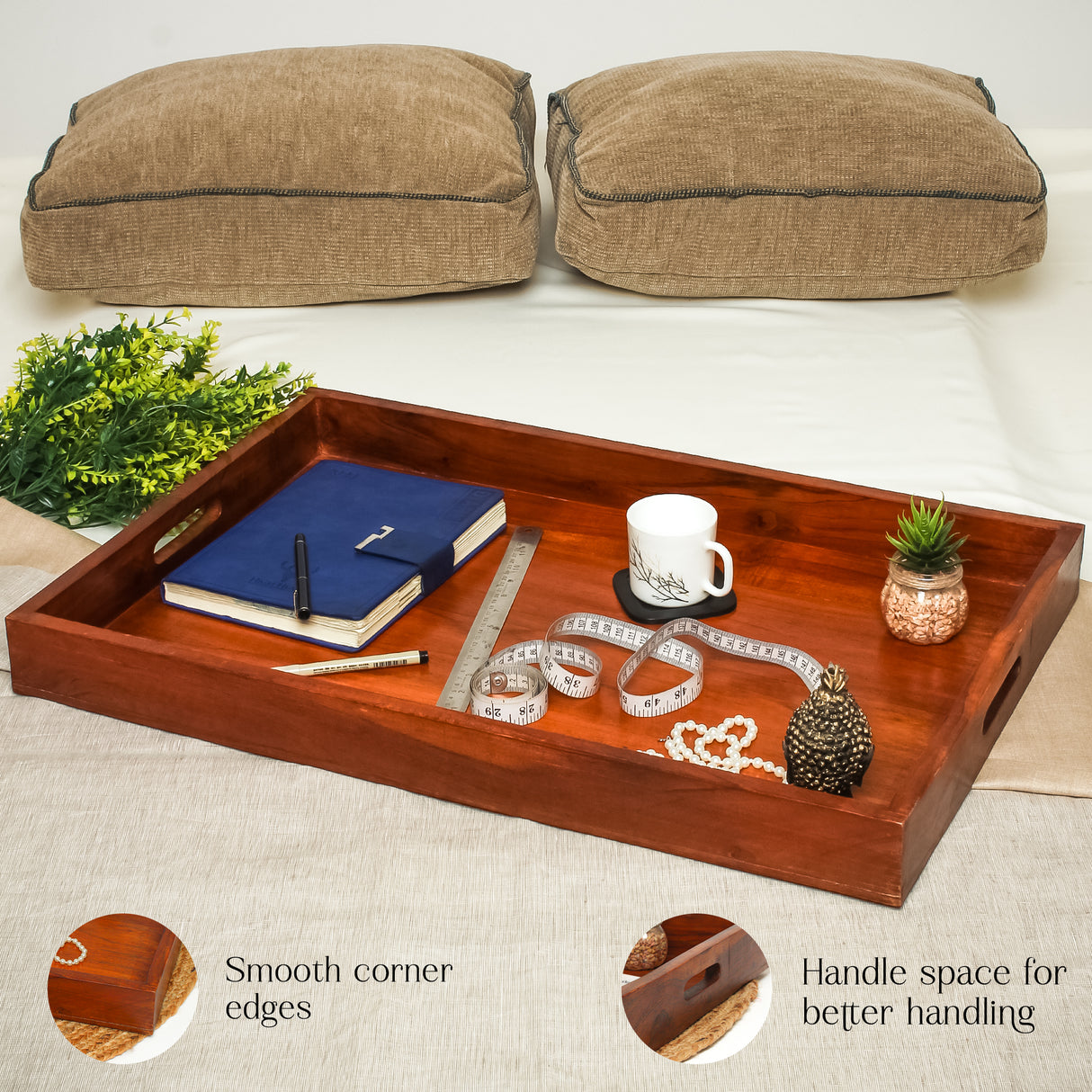 Classic Wooden Serving Tray with Cutout Handles – 28x18 Inches