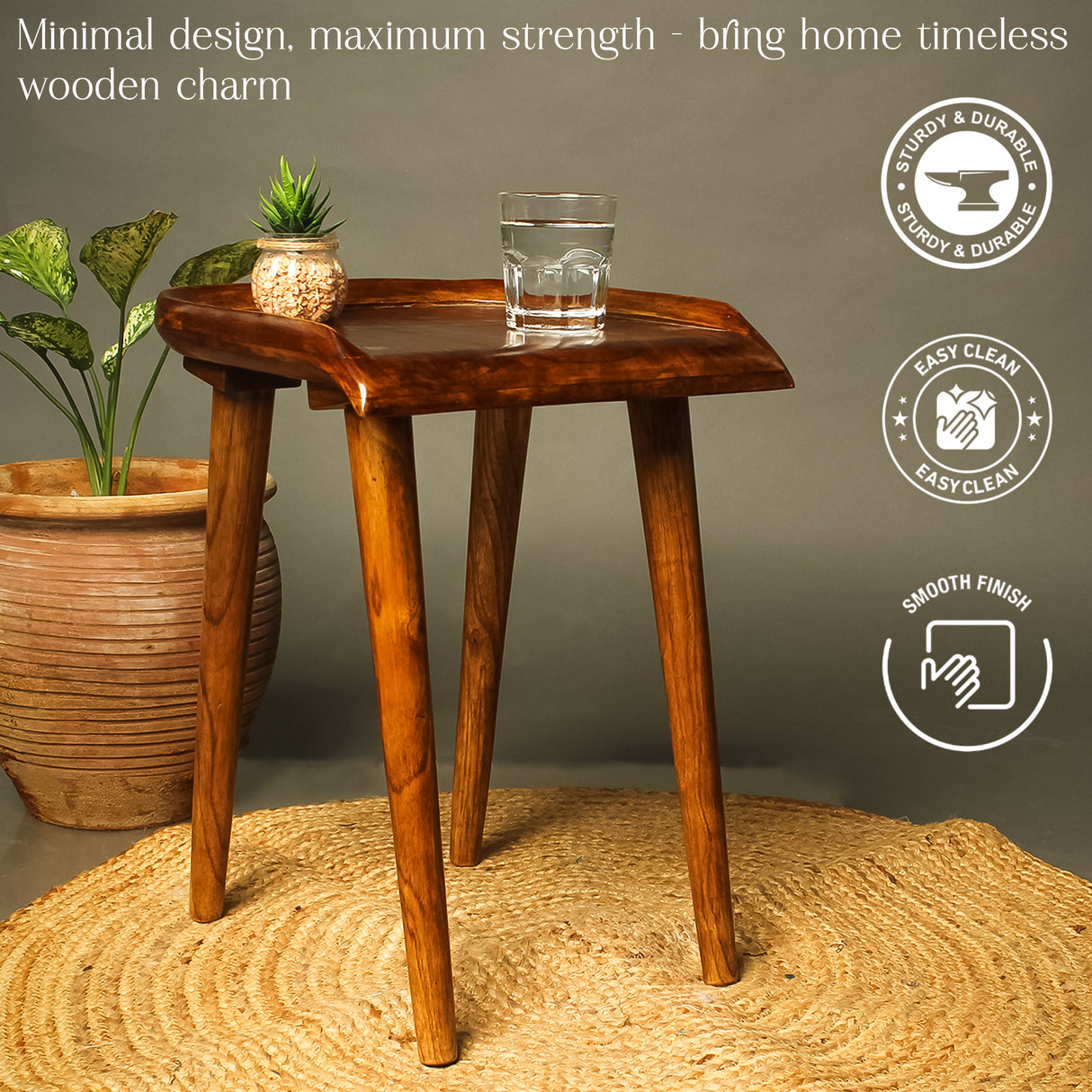 Rustic Wooden DIY Stool/Side Table - Solid Wood Multipurpose Coffee Table with Walnut Finish - Easy to Assemble Compact Furniture for Living Room & Bedroom