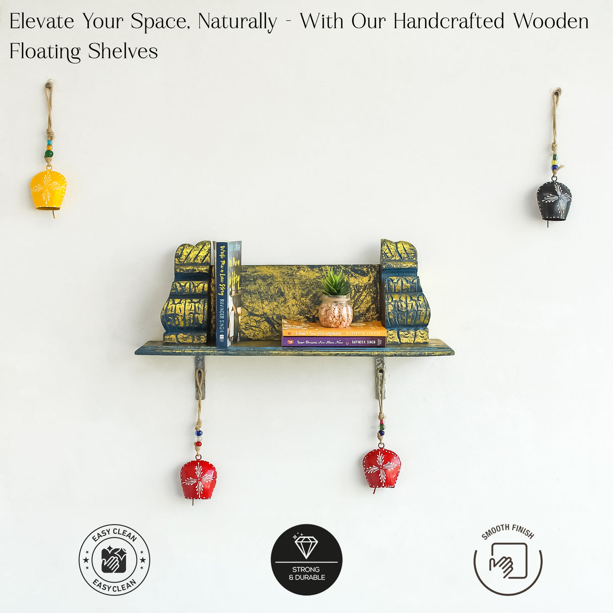 Rustic Blue Wall Shelf, Vintage Wood Distressed Style, Decorative Display