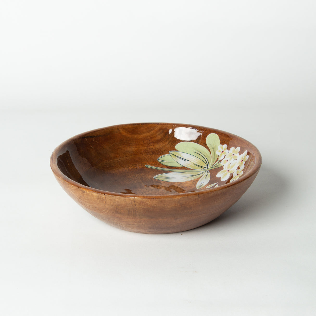 Handcrafted Acacia Wooden Fruit Bowl - Salad & Serving Bowl with Floral Design.