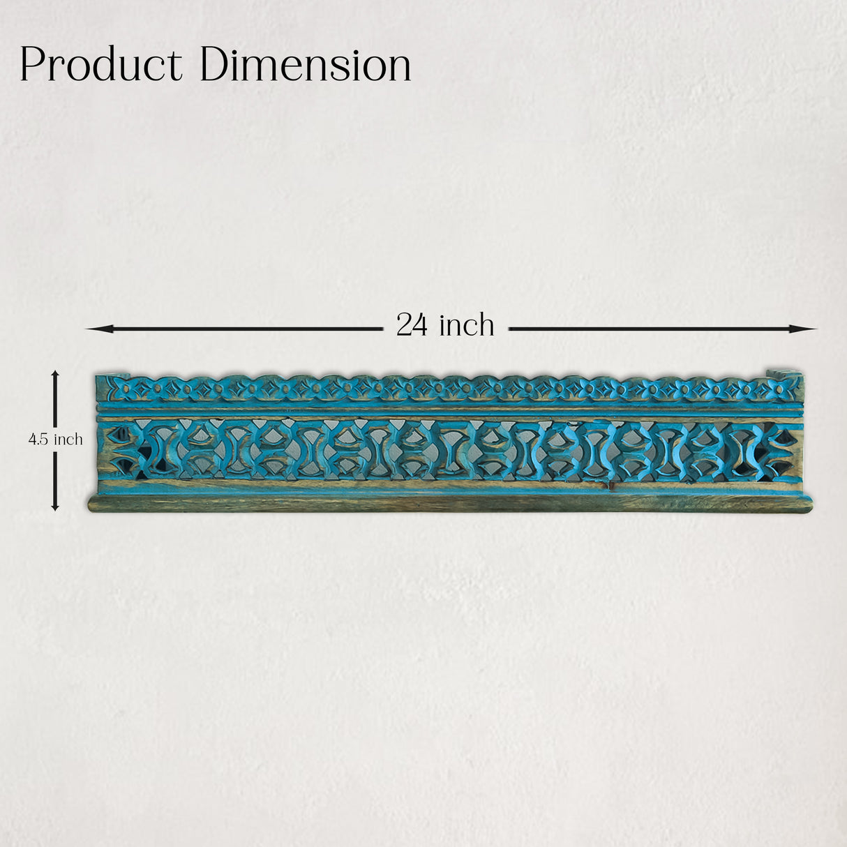 Handcrafted Wooden Wall Shelf with Intricate Carvings (Blue, Rustic, Floating Shelf)