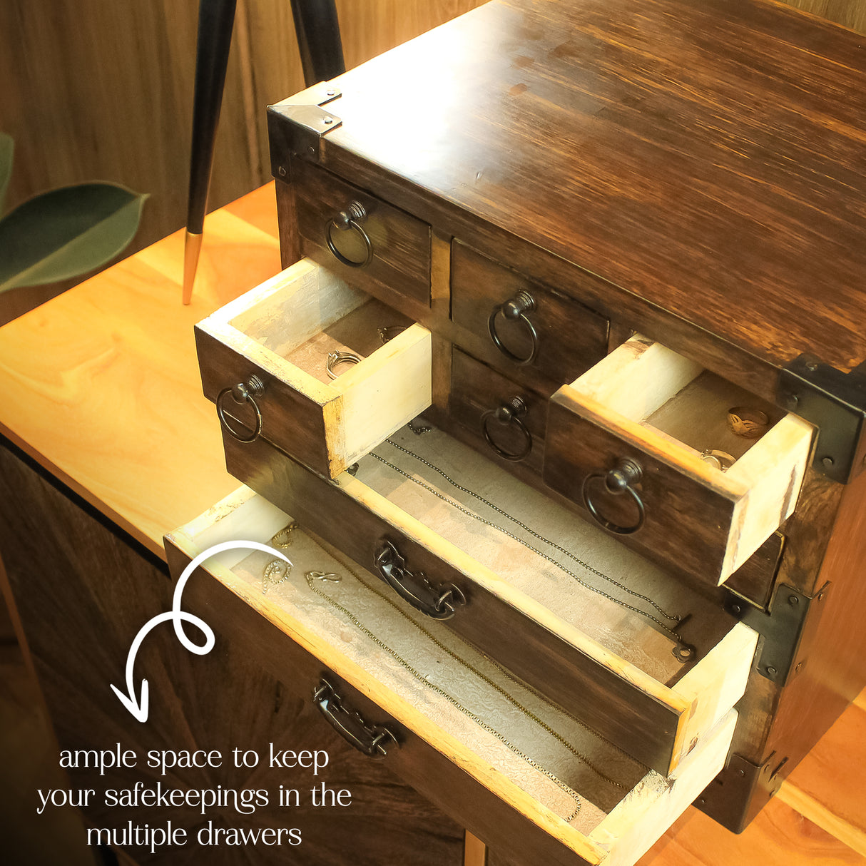 Handmade Japanese Wooden Jewelry Box - Solid Wooden Craft Keepsake Organizer