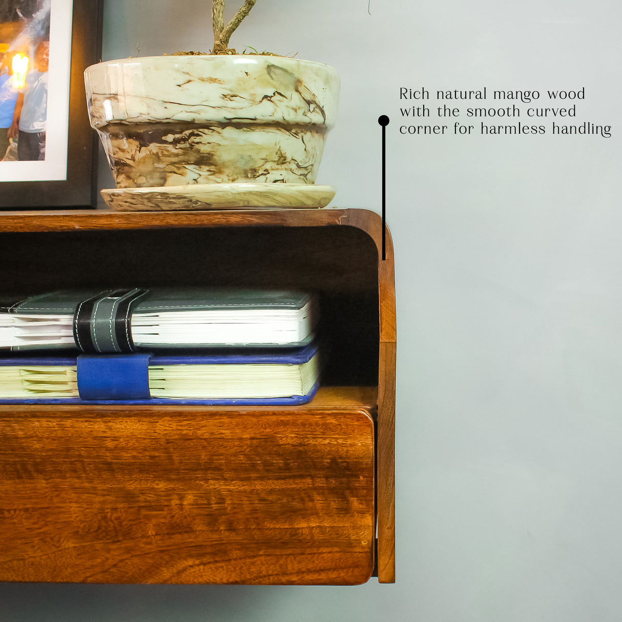 Modern Floating Wall Shelf with Drawer, Wooden Storage, 18"x10"x9"