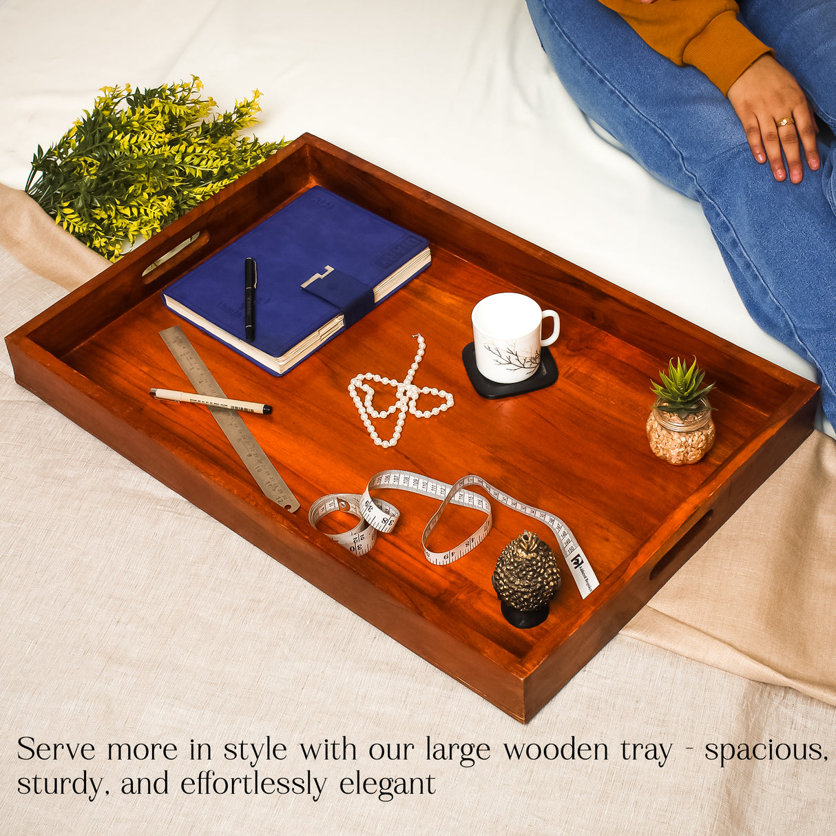 Classic Wooden Serving Tray with Cutout Handles – 28x18 Inches