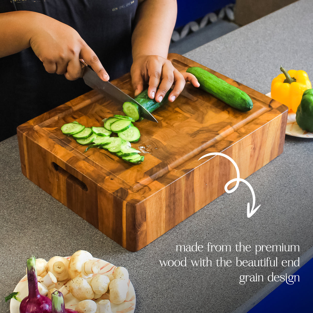 Salebrate Premium Teak End Grain Cutting Board โ Extra Thick Butcher