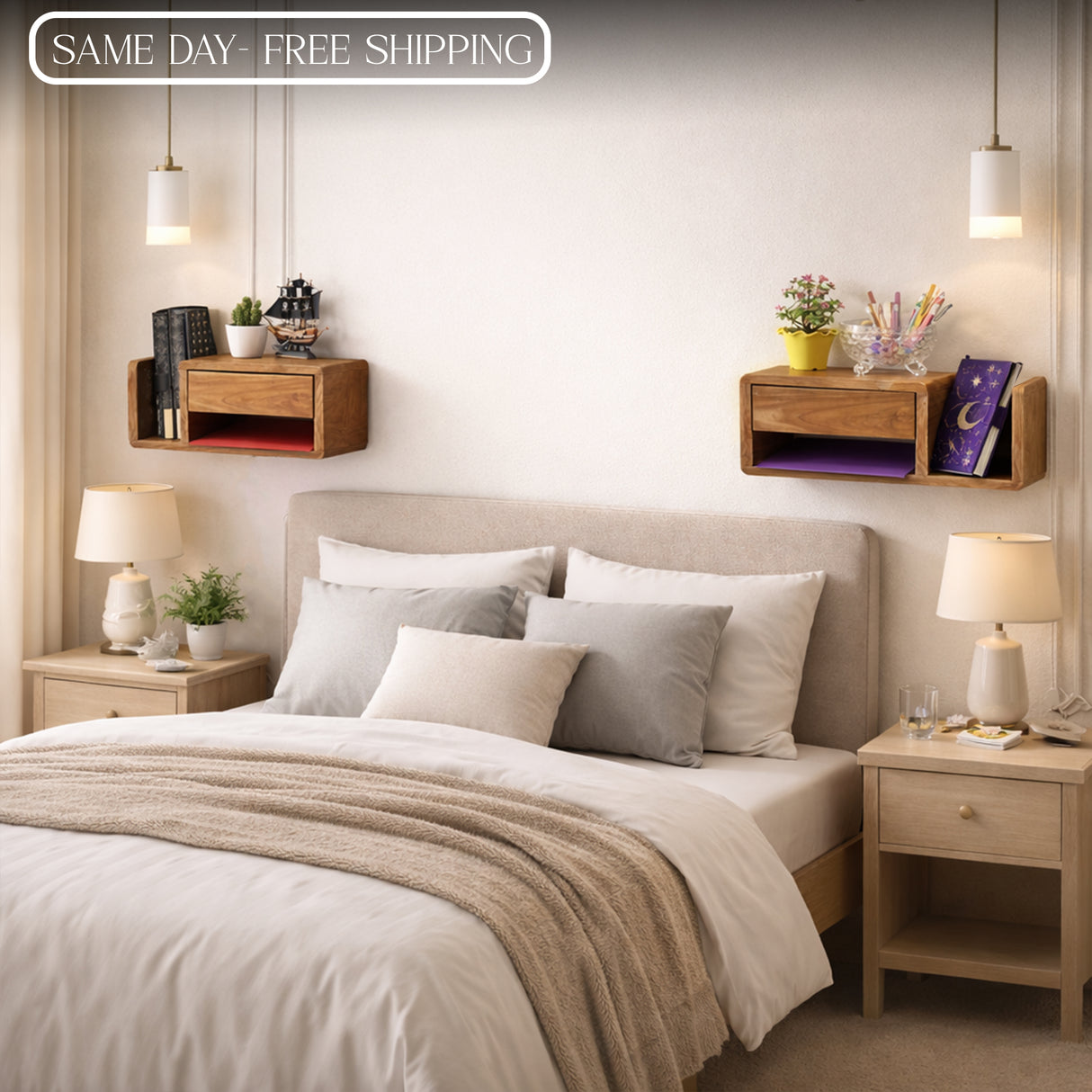 Handmade Wooden Wall Mounted Drawer – Floating Bedside Storage Drawer for Bedroom & Home Décor