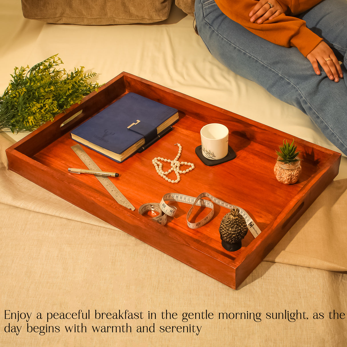 Classic Wooden Serving Tray with Cutout Handles – 28x18 Inches