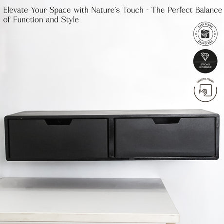 Modern Floating Wooden Dual Drawer - Wall-Mounted Storage Shelf (Black)