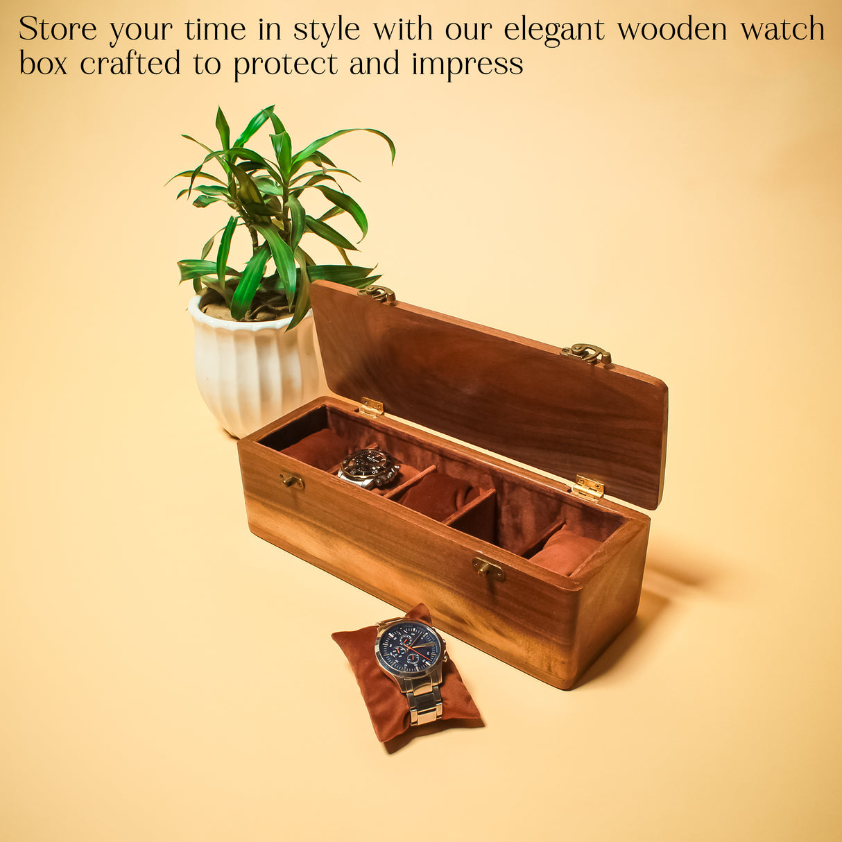 Premium 5-Slot Wooden Watch Box Organizer – Solid Wood Lid – American Walnut & Teak Variants