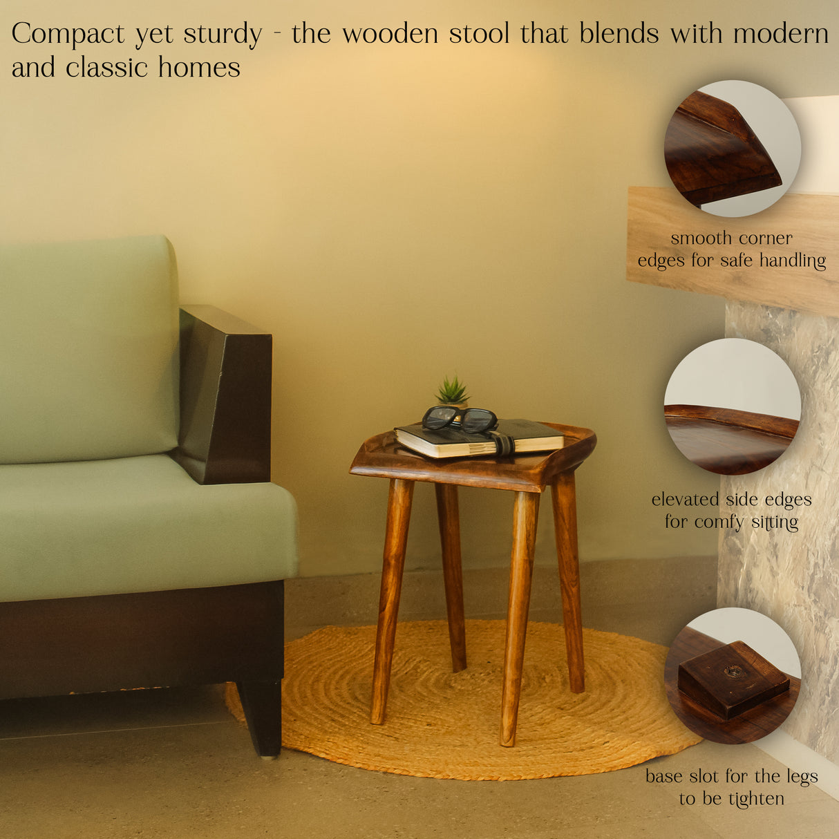 Rustic Wooden DIY Stool/Side Table - Solid Wood Multipurpose Coffee Table with Walnut Finish - Easy to Assemble Compact Furniture for Living Room & Bedroom