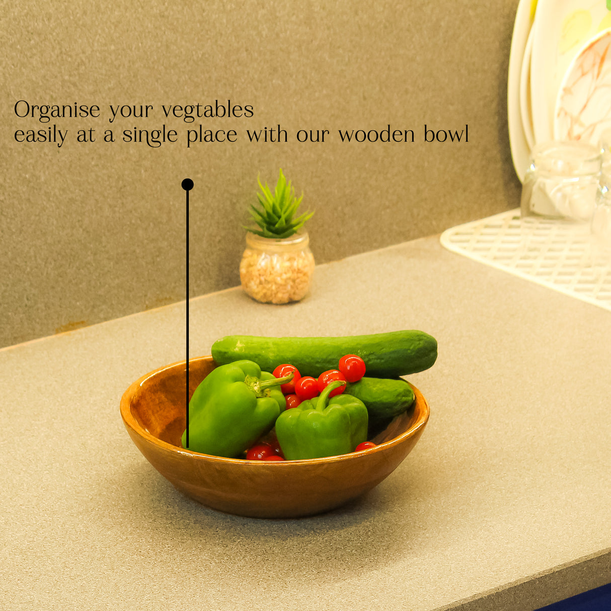 Handcrafted Acacia Wooden Fruit Bowl - Salad & Serving Bowl with Floral Design.