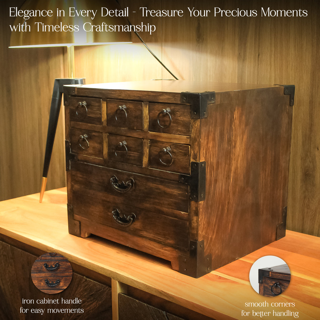 Handmade Japanese Wooden Jewelry Box - Solid Wooden Craft Keepsake Organizer