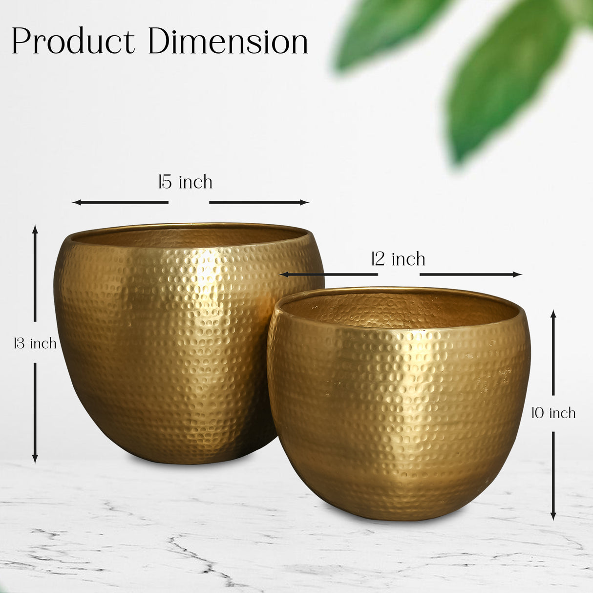 Set of 2 Brass Hammered Planters – Elegant Decorative Pots for Indoor and Outdoor Use