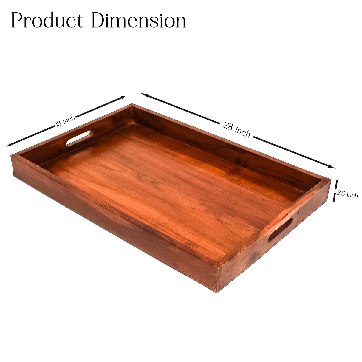 Classic Wooden Serving Tray with Cutout Handles – 28x18 Inches