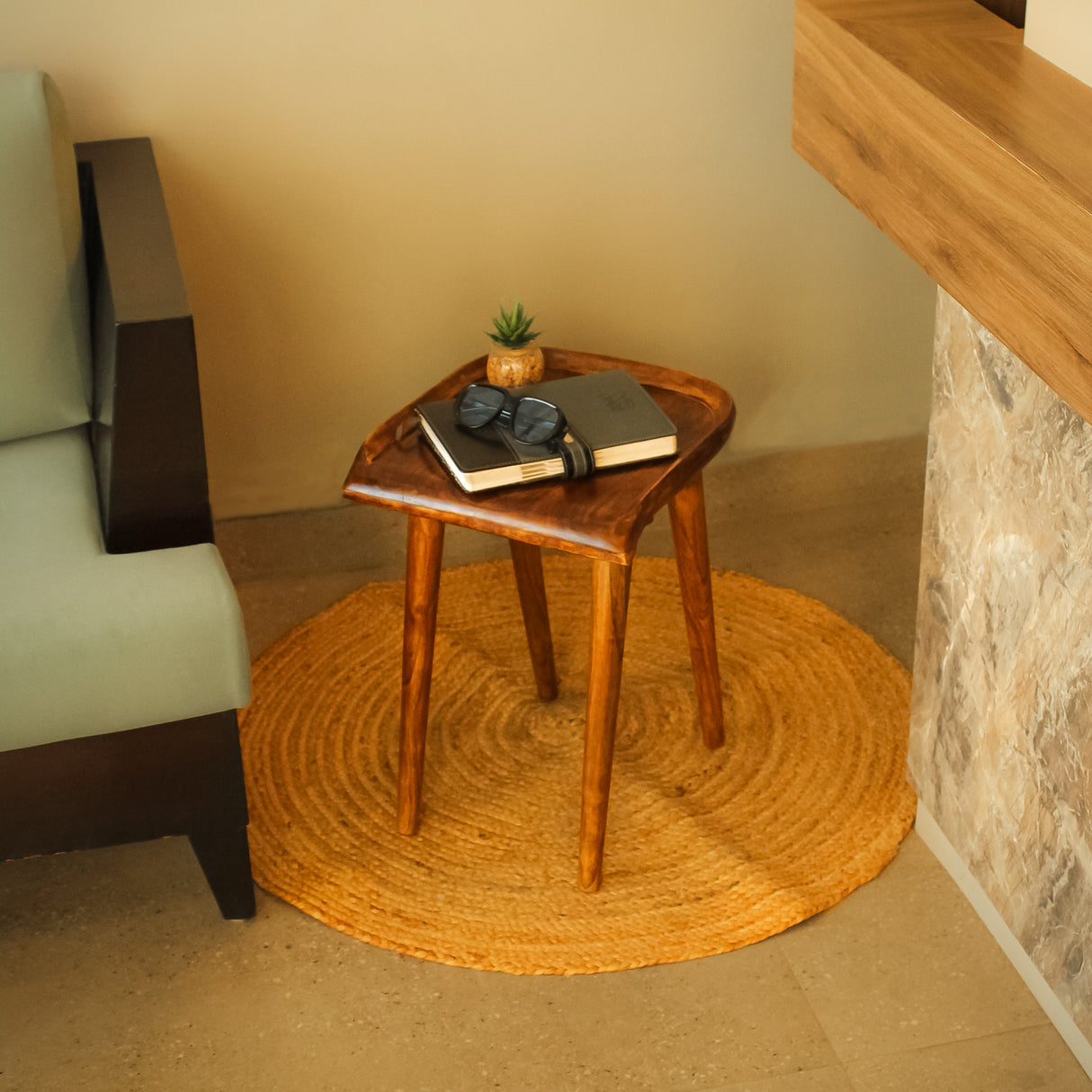 Rustic Wooden DIY Stool/Side Table - Solid Wood Multipurpose Coffee Table with Walnut Finish - Easy to Assemble Compact Furniture for Living Room & Bedroom