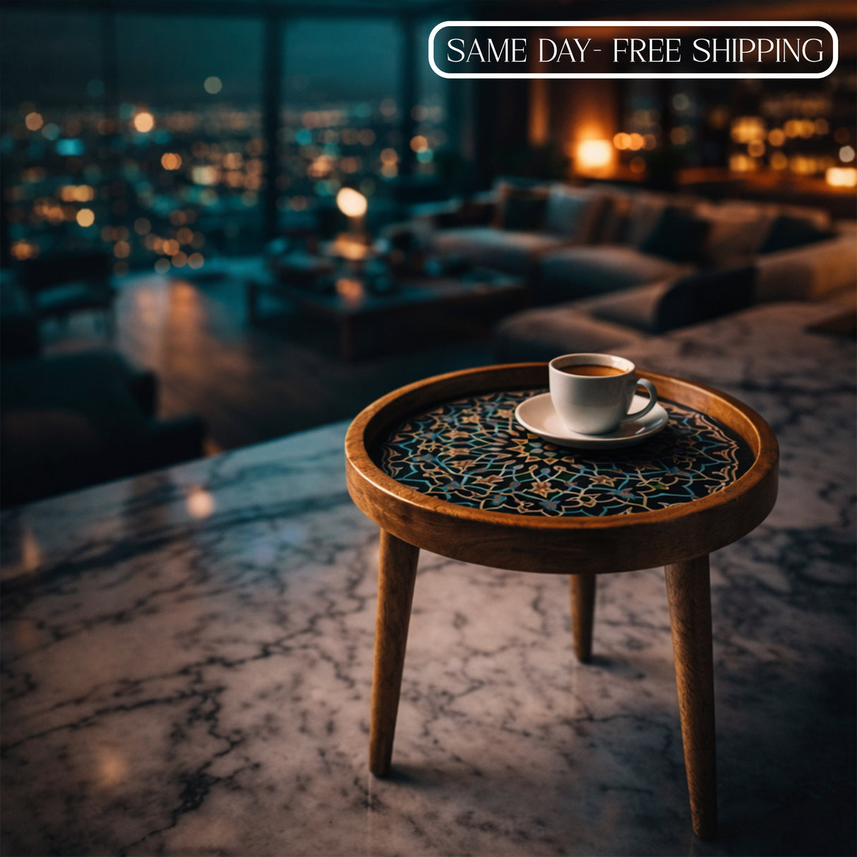 Handcrafted Wooden Round Side Table with Detachable Legs – Solid Wood Accent Table for Living Room, Bedroom & Home Décor