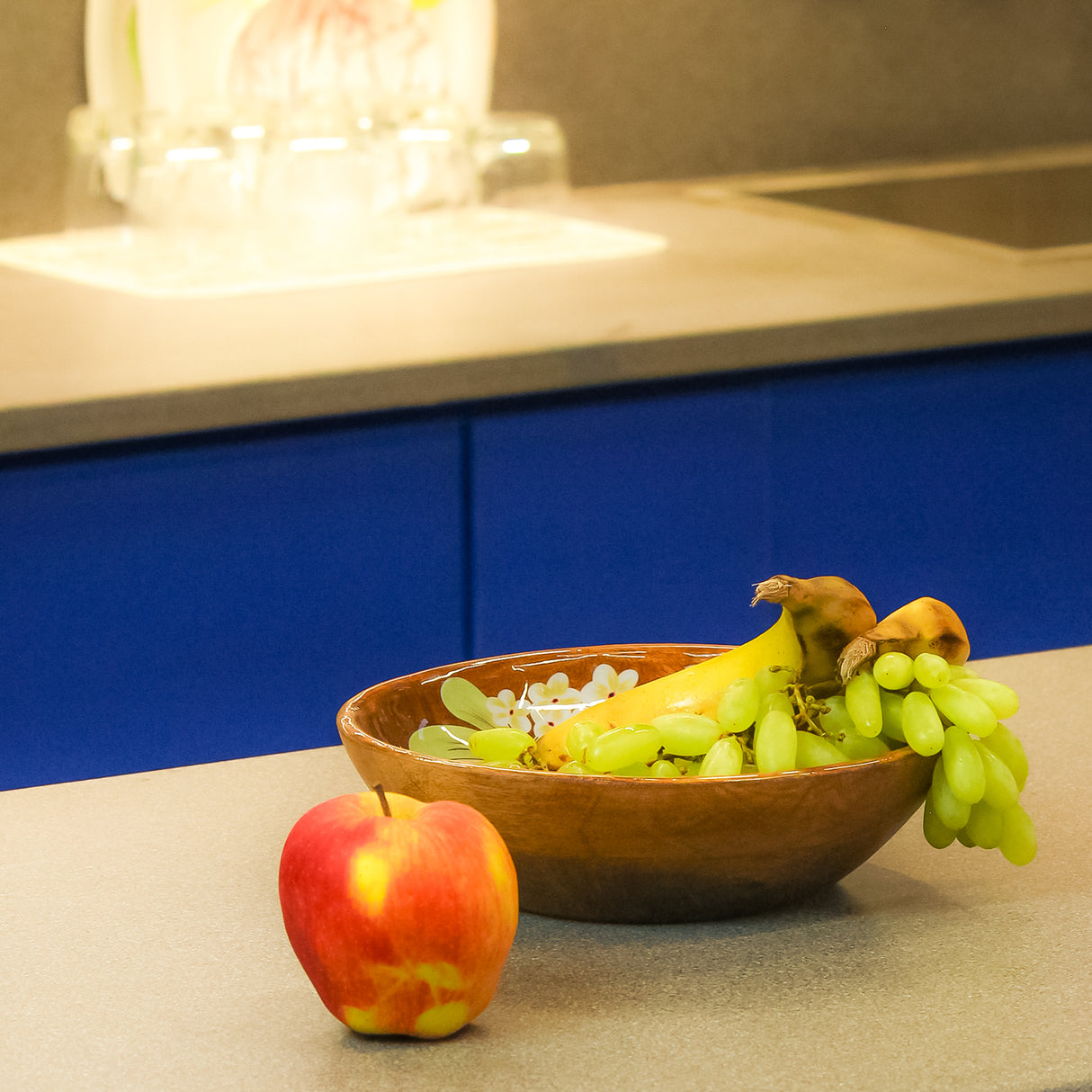 Handcrafted Acacia Wooden Fruit Bowl - Salad & Serving Bowl with Floral Design.
