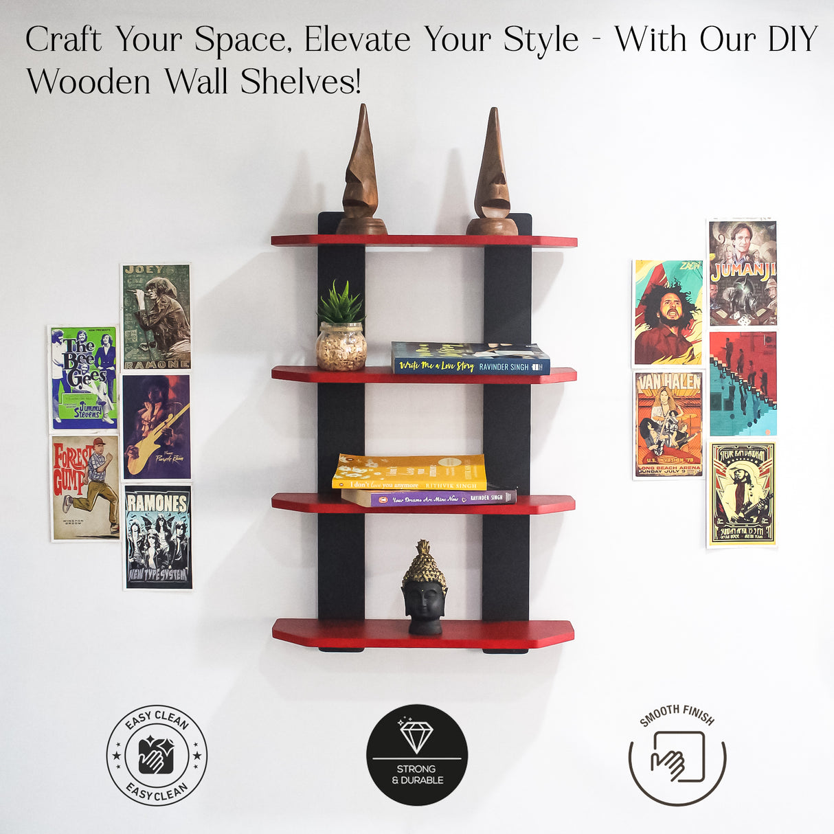 Modern Wooden Ladder Shelf, 4-Tier Wall Shelf for Home Storage and Decor