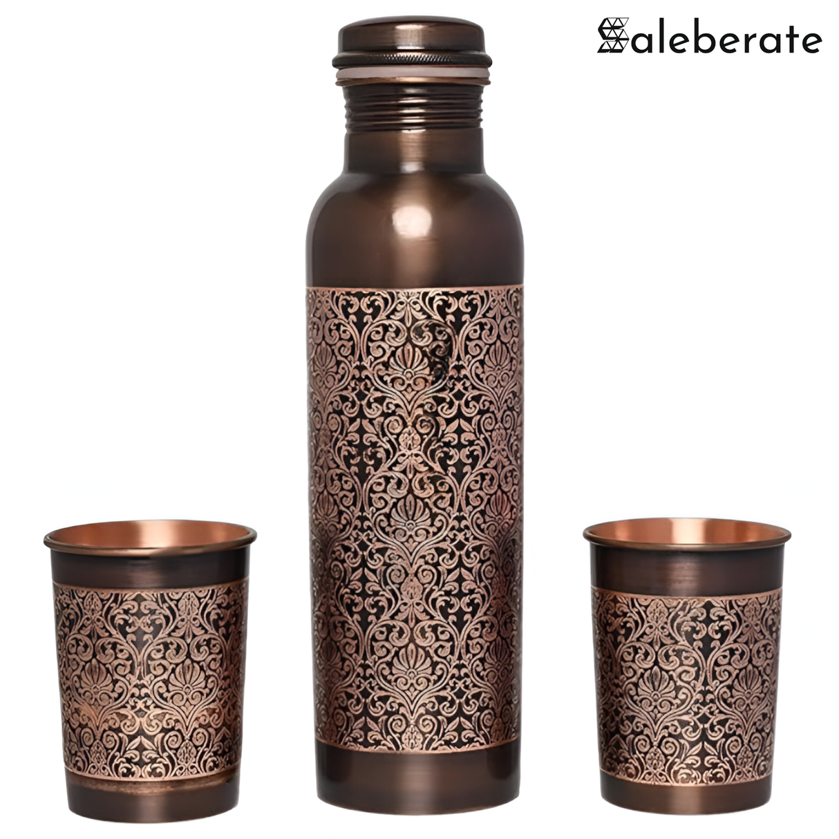 Antique Royal Black Copper Bottle Set with 2 Glasses - Ayurvedic & Eco-Friendly