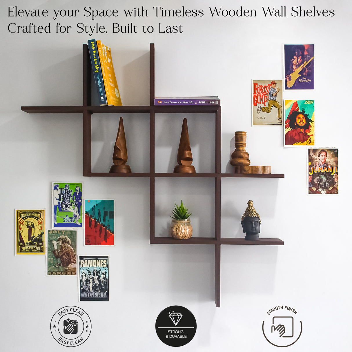 DIY Wooden Floating Shelves, Interlocking Modular Wall Storage Set