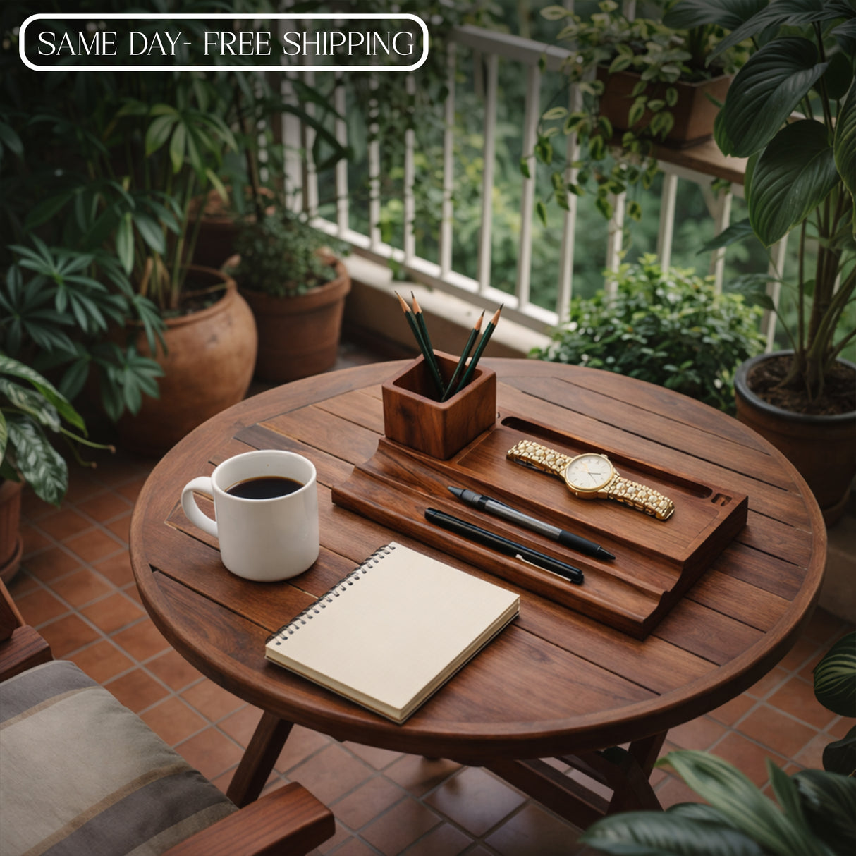 Wooden Desk Organizer & Pen Holder – Solid Wood Desktop Stationery Stand for Office Table, Study Desk & Home Workspace