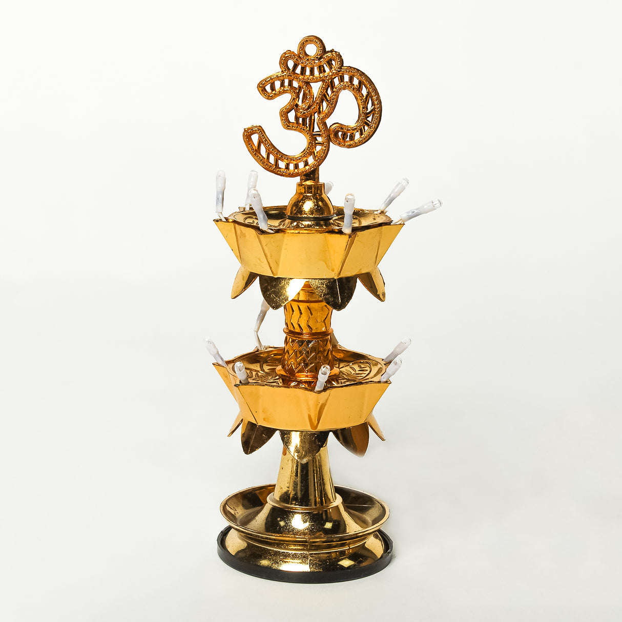 Saleberate Electric Golden LED Diya Lamp with Om Design | Multi-Layer Temple Pooja Diya Light for Home, Mandir & Festivals