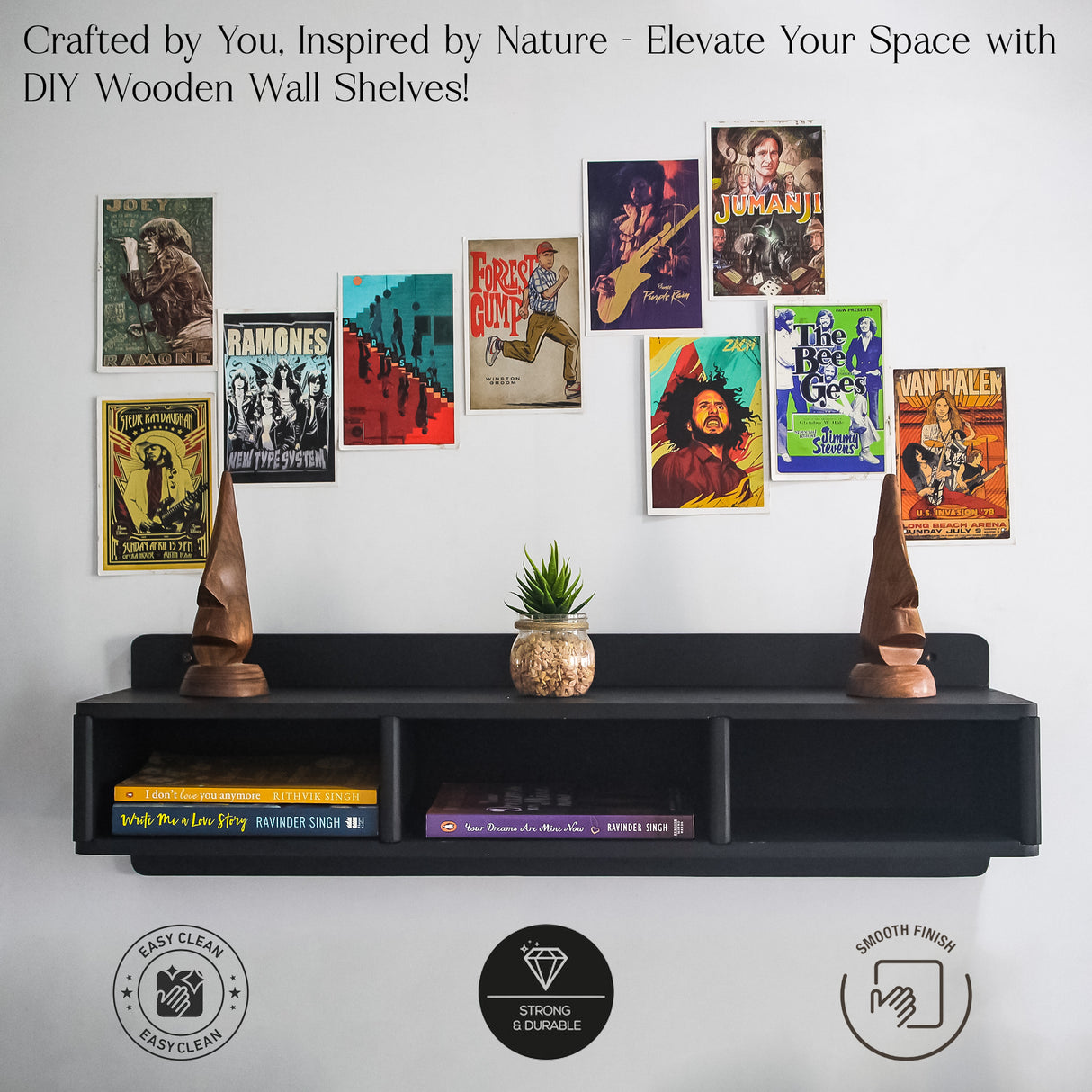 Modern Wooden Floating Wall Shelf with 3 Compartments for Stylish Home Organization