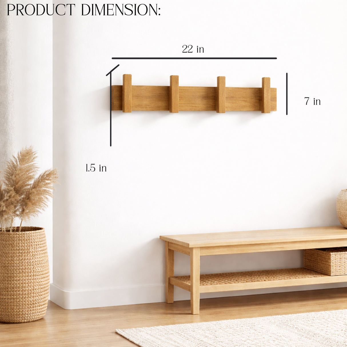 Wall Mounted Wooden Coat Rack with Hooks – Entryway Organizer for Hats, Bags & Jackets | Rustic Wood Wall Hanger