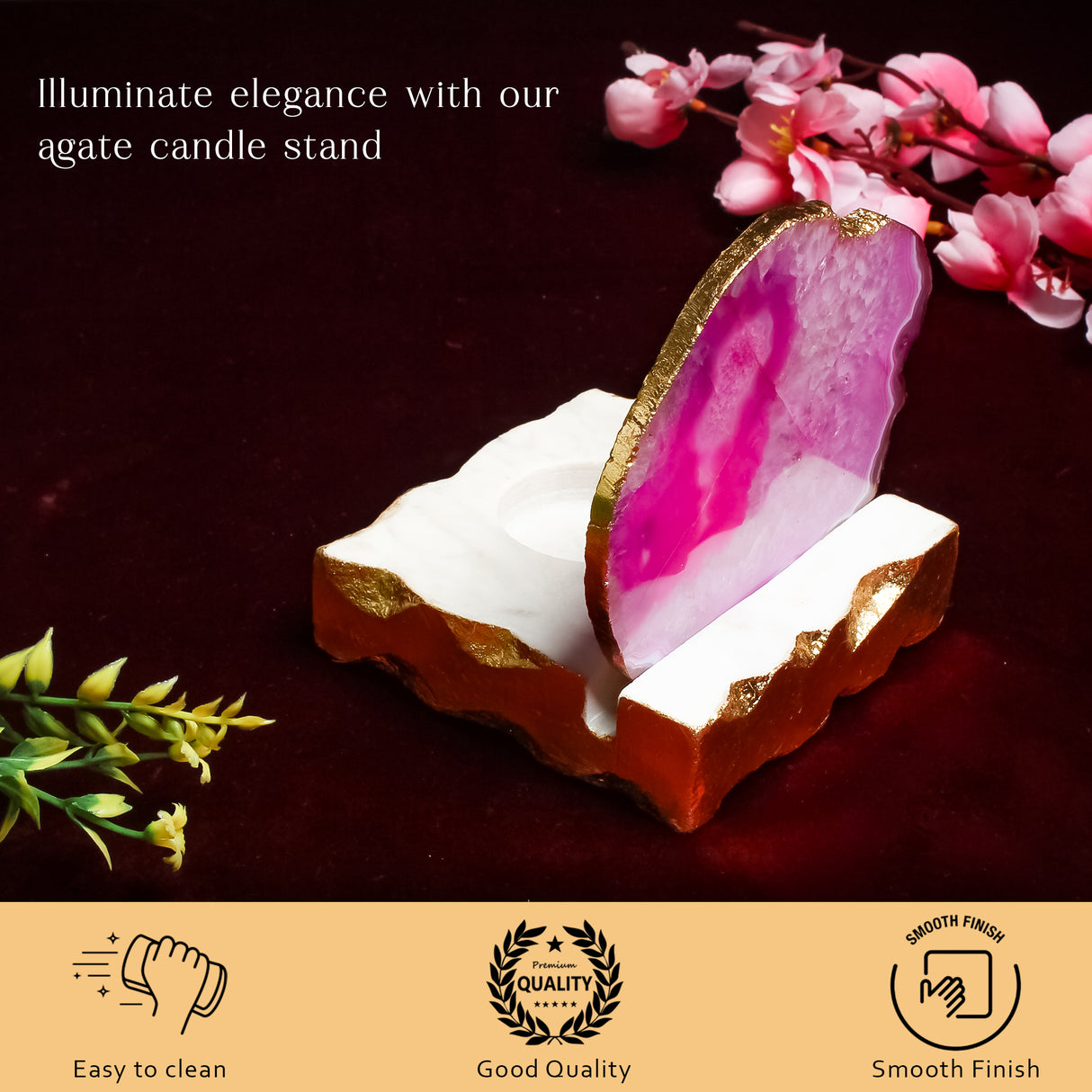 Elegant Pink Agate Candle Coasters - Handmade Marble Decor Home & Gift Ideas