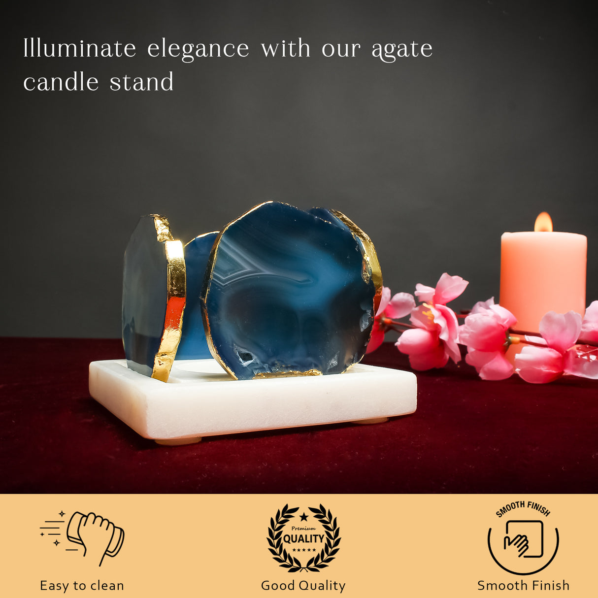 Blue Agate Marble Candle Coasters - Handmade Decorative Home & Gifts