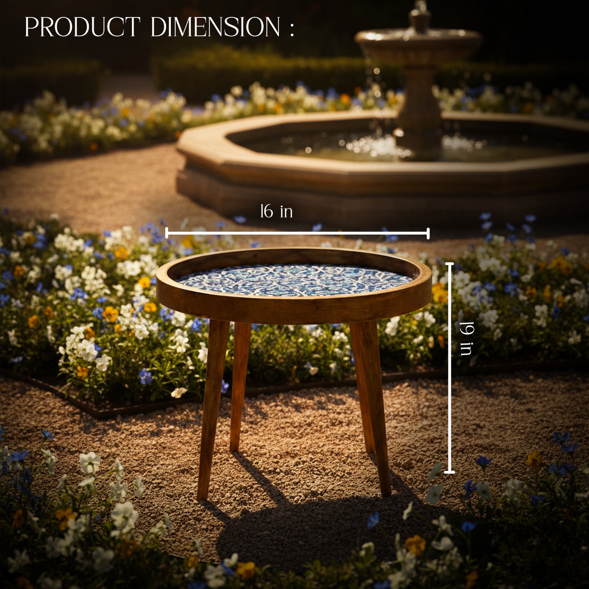 Handcrafted Wooden Round Side Table with Decorative Inlay Top – Solid Wood Accent Table for Living Room, Bedroom & Home Décor