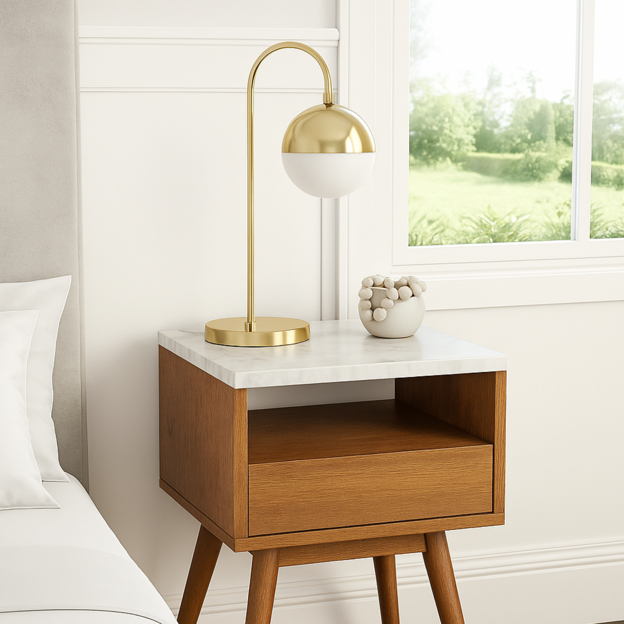 Moderno Wall Mounted Floating Bedroom Nightstand with Storage Drawer and Modern Open Shelf